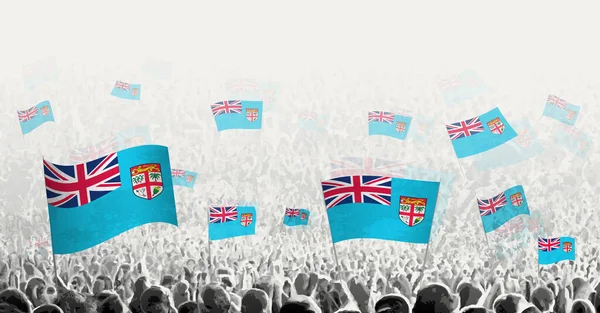 Multitud Abstracta Con Bandera Fiyi Protesta Popular Revolución Huelga Manifestación — Archivo Imágenes Vectoriales