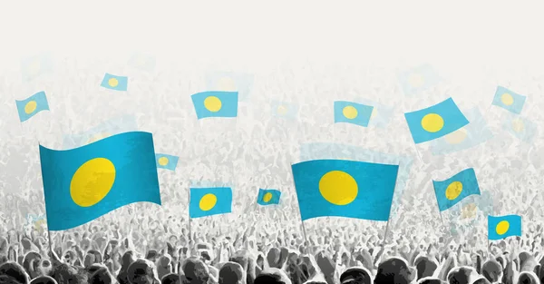 Abstrakte Menschenmenge Mit Der Flagge Von Palau Volksprotest Revolution Streik — Stockvektor