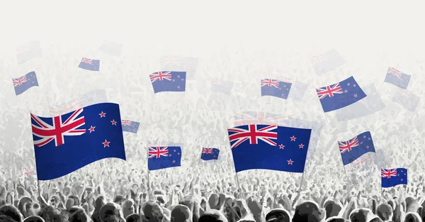 Абстрактний Натовп Прапором Нової Зеландії Народ Протестує Революція Страйк Демонстрація — стоковий вектор