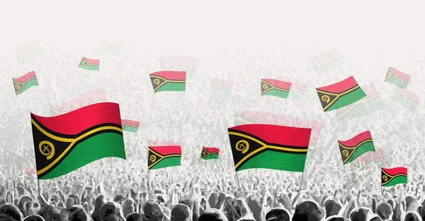 Foule Abstraite Avec Drapeau Vanuatu Manifestation Populaire Révolution Grève Manifestation — Image vectorielle