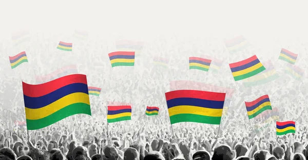 Abstracte Menigte Met Vlag Van Mauritius Demonstratie Revolutie Staking Demonstratie — Stockvector