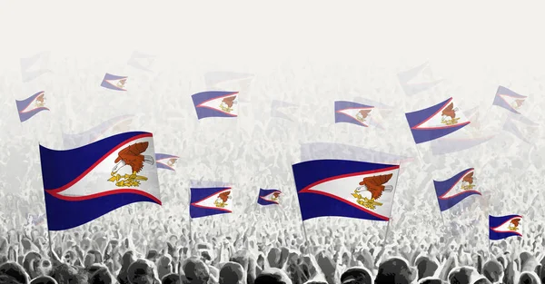 Абстрактная Толпа Флагом Американского Самоа Народный Протест Революция Забастовка Демонстрация — стоковый вектор