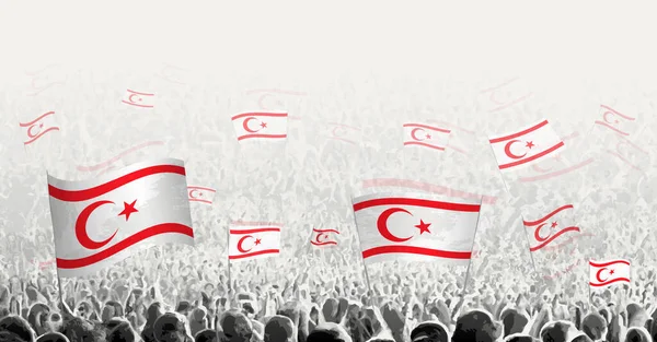 Kerumunan Abstrak Dengan Bendera Siprus Utara Rakyat Protes Revolusi Pemogokan - Stok Vektor