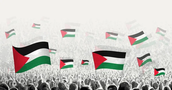 Multidão Abstrata Com Bandeira Palestina Povos Protestam Revolução Greve Manifestação — Vetor de Stock