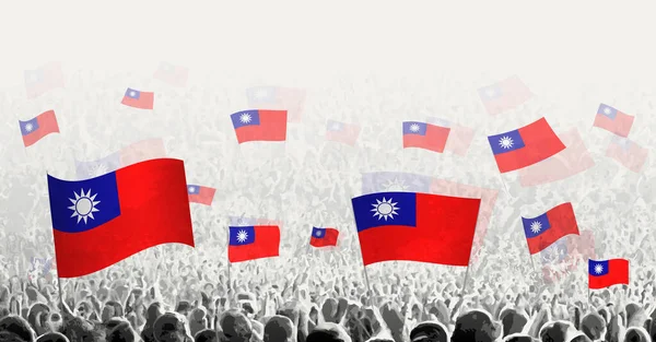 Multitud Abstracta Con Bandera Taiwán Protesta Popular Revolución Huelga Manifestación — Vector de stock