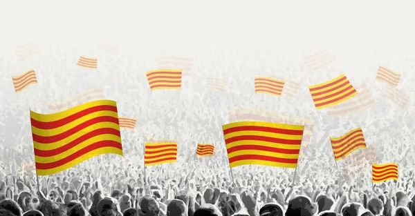 Абстрактная Толпа Флагом Каталонии Народный Протест Революция Забастовка Демонстрация Флагом — стоковый вектор