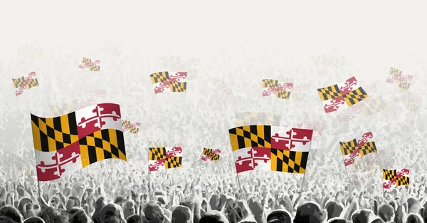 Multitud Abstracta Con Bandera Maryland Protesta Popular Revolución Huelga Manifestación — Archivo Imágenes Vectoriales