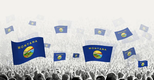 Absztrakt Tömeg Montana Zászlajával Népek Tiltakoznak Forradalom Sztrájk Demonstráció Zászló — Stock Vector