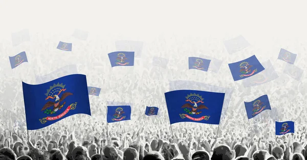Абстрактная Толпа Флагом Северной Дакоты Народный Протест Революция Забастовка Демонстрация — стоковый вектор