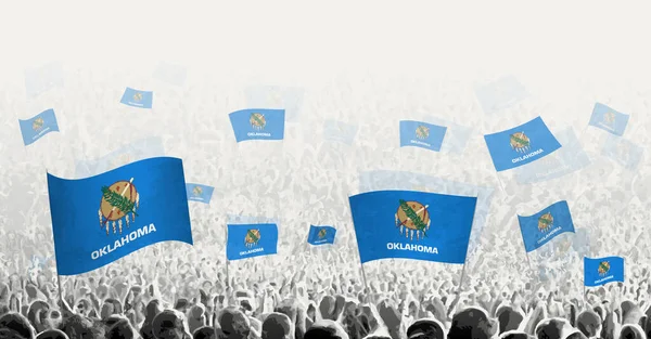 Абстрактная Толпа Флагом Оклахомы Народный Протест Революция Забастовка Демонстрация Флагом — стоковый вектор