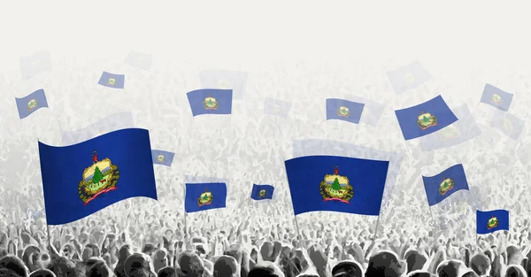 Multitud Abstracta Con Bandera Vermont Protesta Popular Revolución Huelga Manifestación — Vector de stock