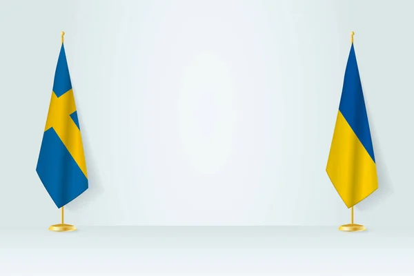 Švédsko Ukrajina Vlajka Vnitřní Stožár Setkání Koncepce Mezi Ukrajinou Švédskem — Stockový vektor