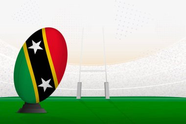 Saint Kitts ve Nevis milli futbol takımı rugby stadyumu ve kale direkleri üzerinde penaltı ya da serbest vuruşa hazırlanıyor..