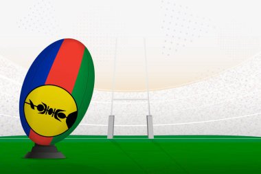 Yeni Caledonia milli takımı rugby topu ragbi stadyumu ve kale direkleri üzerinde penaltı ya da serbest vuruşa hazırlanıyor..