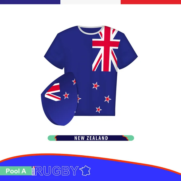 Stock vector Rugby jersey of New Zealand national team with flag.