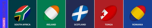 Регбі Прапором Басейну Турніру Регбі Прапор Південної Африки Ірландії Шотландії — стоковий вектор