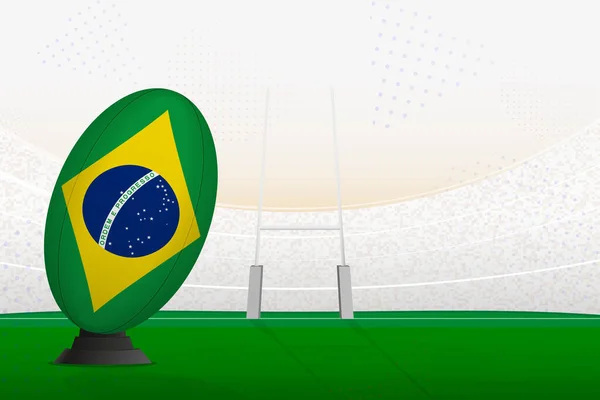 Selección Brasil Pelota Rugby Estadio Rugby Postes Gol Preparándose Para — Archivo Imágenes Vectoriales