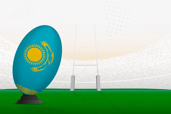 Kazakhstan National Team Rugby Ball Rugby Stadium Goal Posts Preparing — Stock Vector