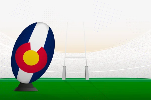 Rugby Ball Der Nationalmannschaft Von Colorado Auf Rugbystadion Und Torpfosten — Stockvektor