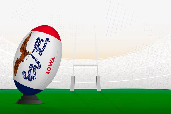 Rugby Ball Der Nationalmannschaft Iowa Auf Rugbystadion Und Torpfosten Vorbereitung — Stockvektor