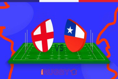 Rugby takımı İngiltere ve Şili ragbi sahasında karşı karşıya. Uluslararası şampiyonluk için soyut arkaplanda ragbi stadyumu.