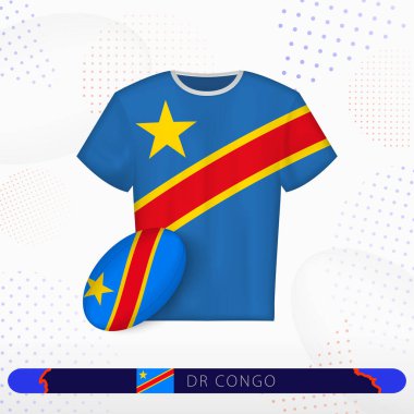 Soyut spor arka planında DR Kongo rugby topu ile DR Kongo ragbi forması.