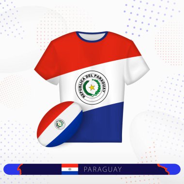 Soyut spor arka planında Paraguay ragbi topu ile Paraguay ragbi forması.