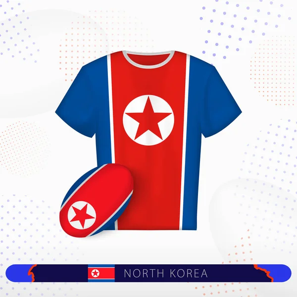 Nordkorea Rugby Trikot Mit Nordkoreanischem Rugby Ball Auf Abstraktem Sporthintergrund — Stockvektor
