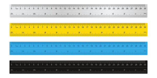 Vector illustration of a set of measuring rulers. Ruler set.