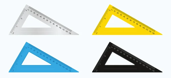 Uppsättning Skolmaterial Triangeln Linjal Metalliska Gula Blå Och Svarta Färger — Stock vektor