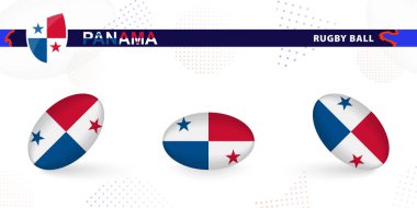 Rugby topu Panama bayrağı ile soyut arkaplanda çeşitli açılarda ayarlandı.