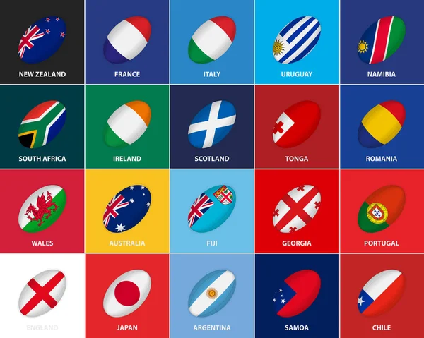 Bandeiras Estilo Uma Bola Rugby Bandeira Concurso Internacional Rugby 2023 — Vetor de Stock