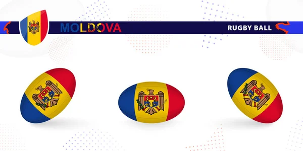 Juego Pelota Rugby Con Bandera Moldavia Varios Ángulos Sobre Fondo — Vector de stock