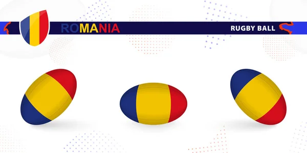 Juego Pelota Rugby Con Bandera Rumania Varios Ángulos Sobre Fondo — Vector de stock