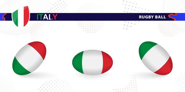 Zestaw Piłek Rugby Flagą Włoch Pod Różnymi Kątami Abstrakcyjnym Tle — Wektor stockowy
