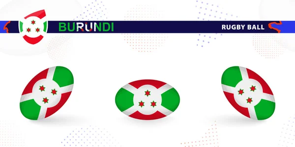 Juego Pelota Rugby Con Bandera Burundi Varios Ángulos Sobre Fondo — Vector de stock