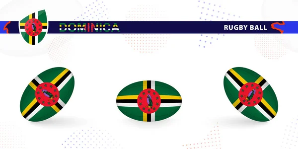 Juego Pelota Rugby Con Bandera Dominica Varios Ángulos Sobre Fondo — Vector de stock