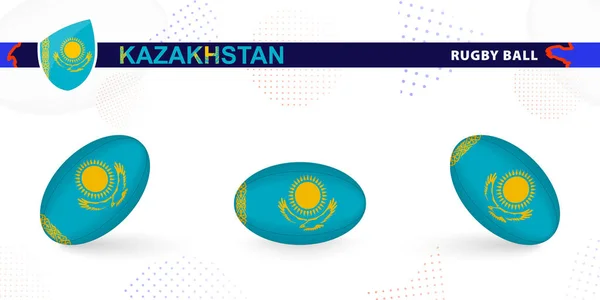 Rugby Ball Set Flag Kazakhstan Various Angles Abstract Background — Stock Vector