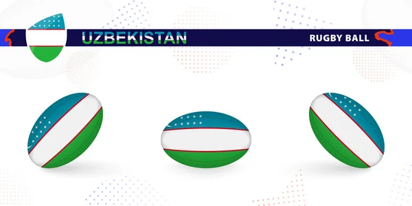 Juego Pelota Rugby Con Bandera Uzbekistán Varios Ángulos Sobre Fondo — Vector de stock