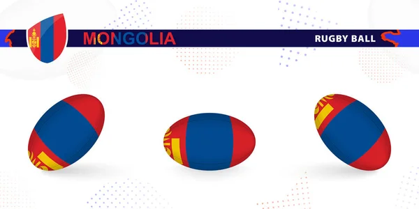 Набір Регбі Прапором Монголії Під Різними Кутами Абстрактному Тлі — стоковий вектор