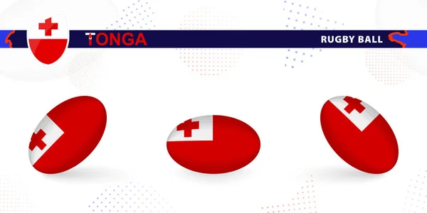 Juego Pelota Rugby Con Bandera Tonga Varios Ángulos Sobre Fondo — Vector de stock