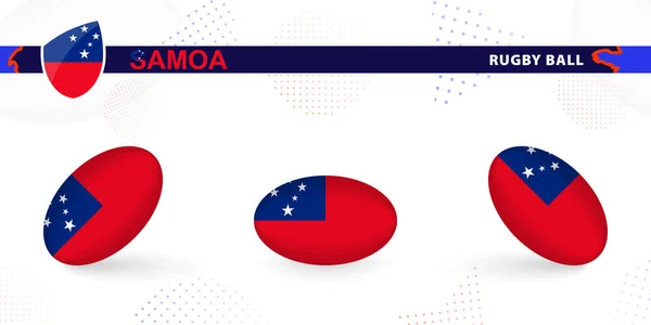 Juego Pelota Rugby Con Bandera Samoa Varios Ángulos Sobre Fondo — Vector de stock