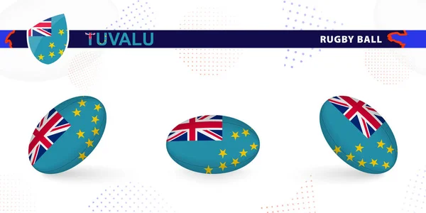 Juego Pelota Rugby Con Bandera Tuvalu Varios Ángulos Sobre Fondo — Vector de stock