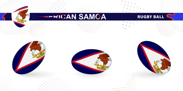Juego Pelota Rugby Con Bandera Samoa Americana Varios Ángulos Sobre — Vector de stock