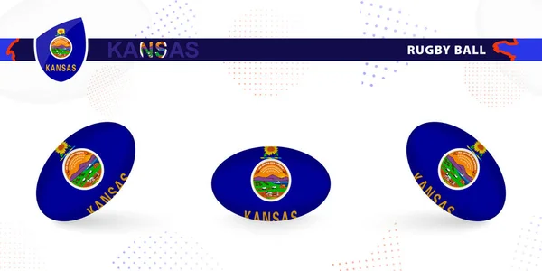 Набір Регбі Прапором Канзасу Під Різними Кутами Абстрактному Тлі — стоковий вектор