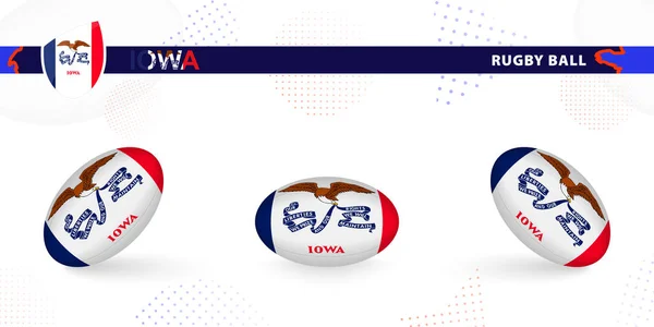 Juego Pelota Rugby Con Bandera Iowa Varios Ángulos Sobre Fondo — Vector de stock