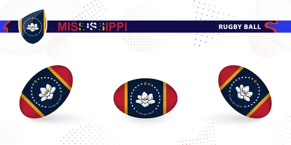 Juego Pelota Rugby Con Bandera Mississippi Varios Ángulos Sobre Fondo — Vector de stock