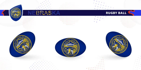 抽象的な背景にさまざまな角度でネブラスカの旗で設定されたラグビーボール — ストックベクタ