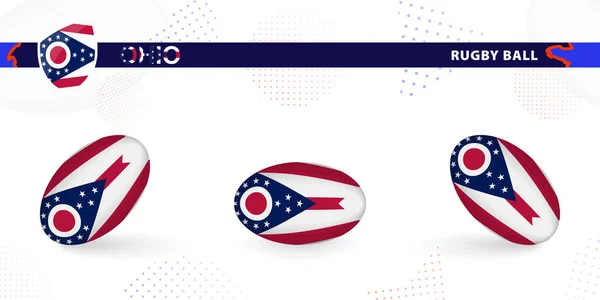 Juego Pelota Rugby Con Bandera Ohio Varios Ángulos Sobre Fondo — Vector de stock