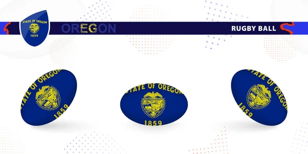 抽象的な背景にさまざまな角度でオレゴンの旗で設定されたラグビーボール — ストックベクタ
